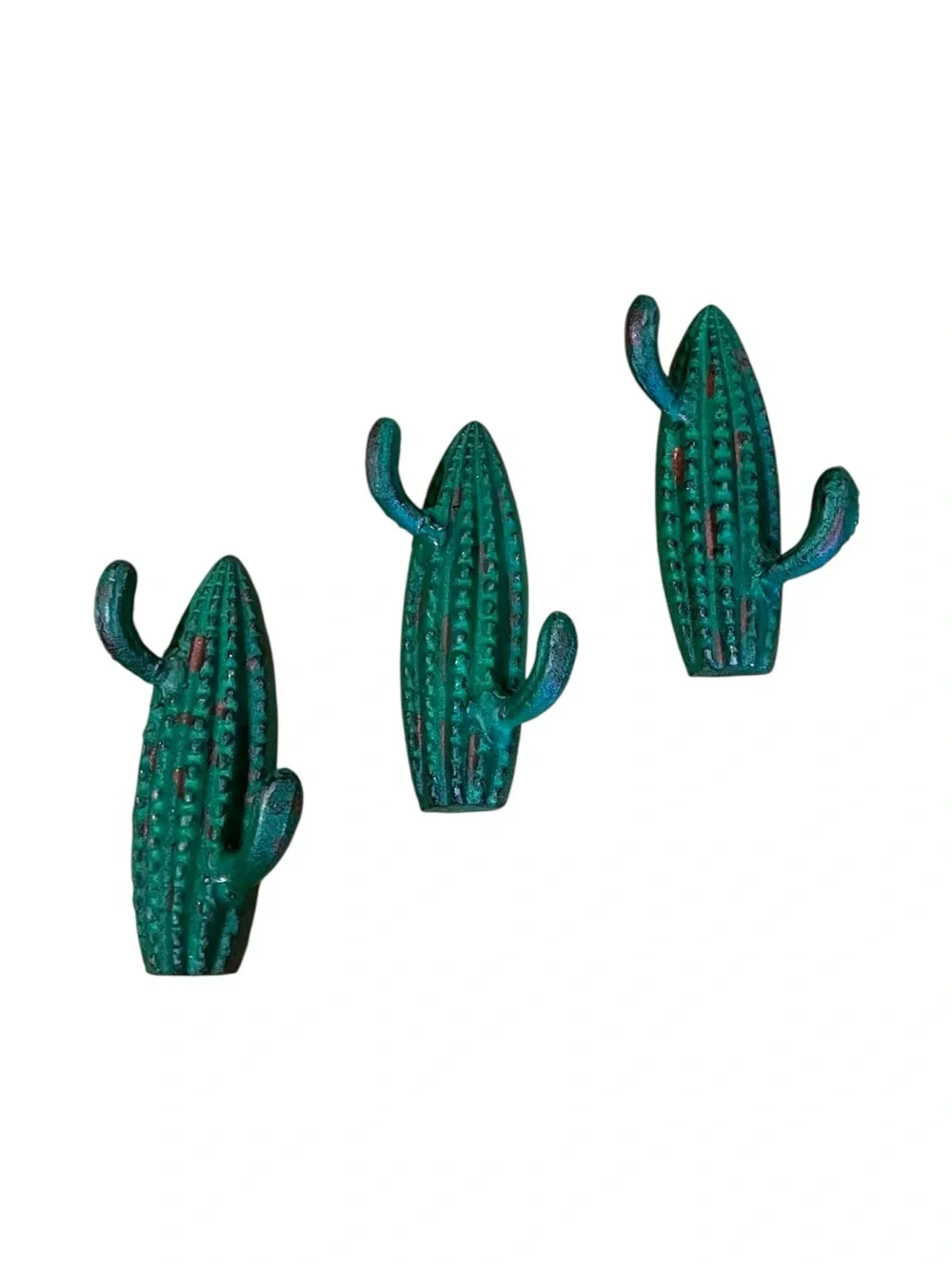 Green Cactus Wall Hooks Rustic Metal Home Wall Decor Set of 3
